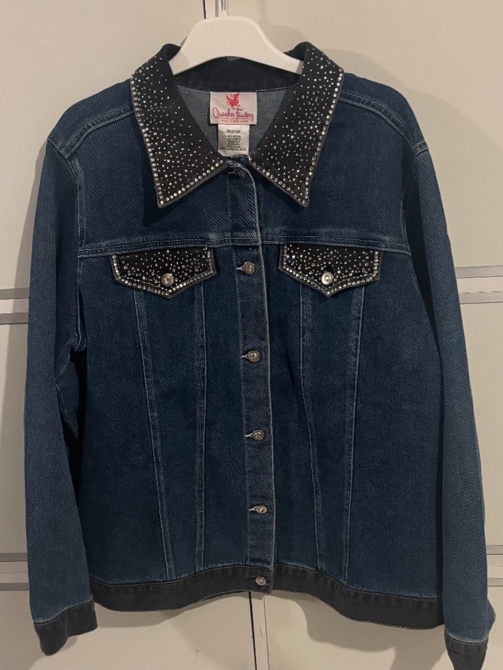 Quacker Factory Button Down Denim Jacket With Sequins Accent Sz Medium